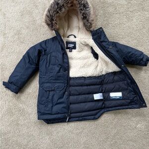 Lands' End Dark Blue Coat with Faux Fur Trim